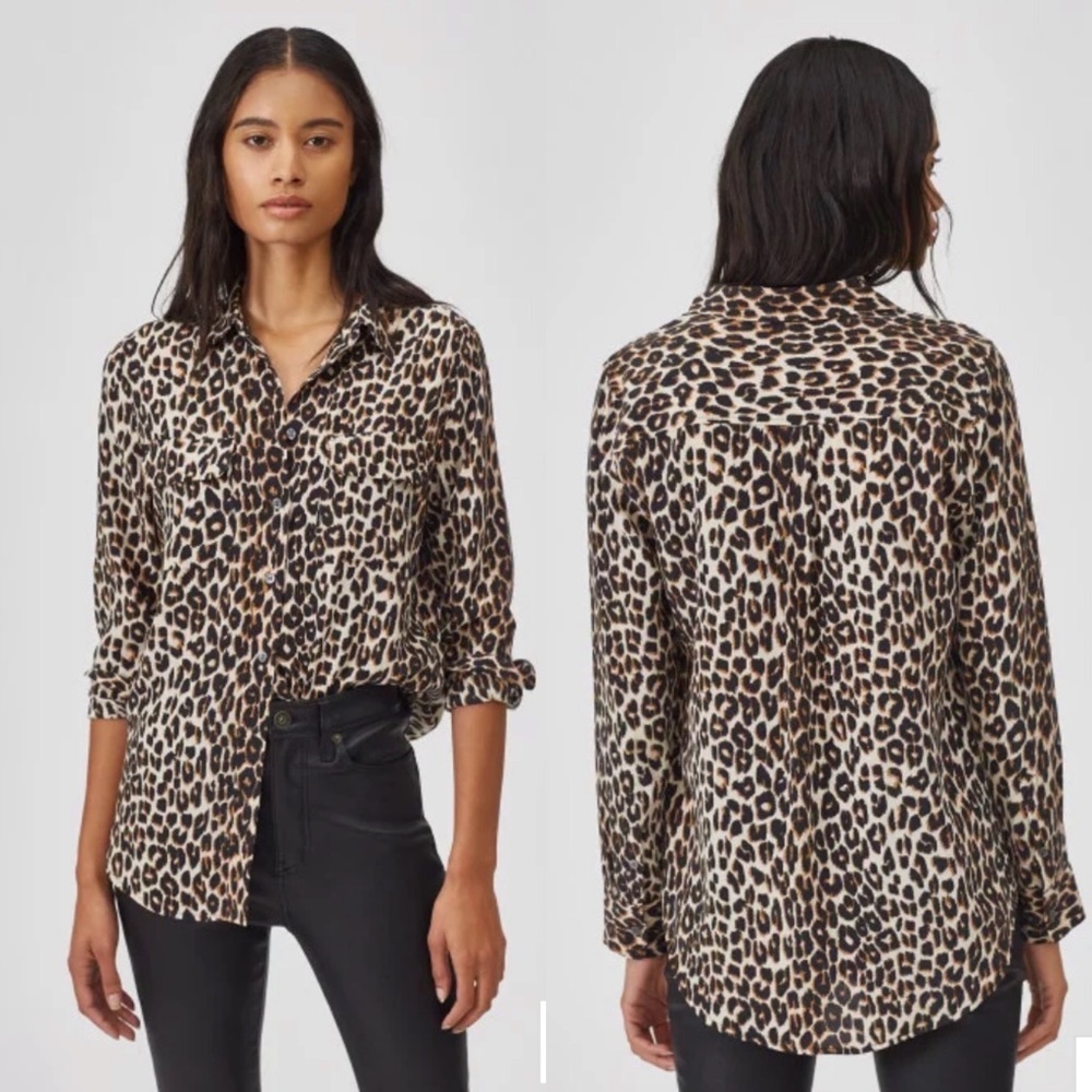 Equipment Slim Signature Silk Shirt Leopard Large